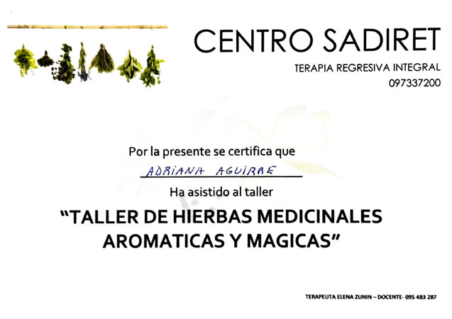 Certificado de Taller de Hierbas Medicinales Aromáticas