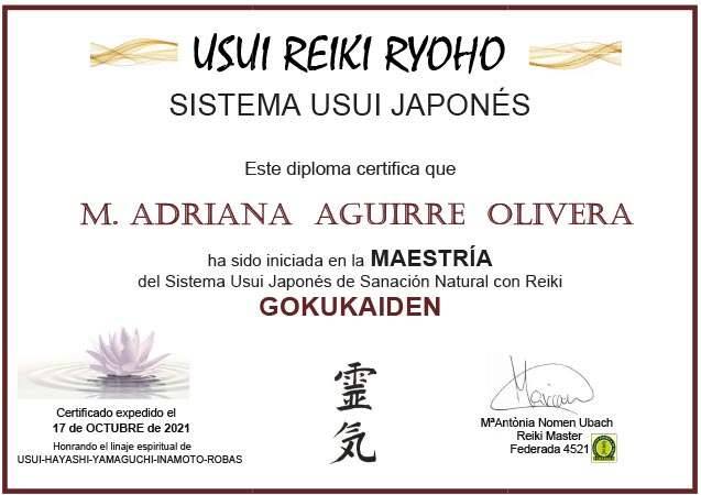 Maestría del Sistema Usui Japonés de Sanación Natural con Reiki